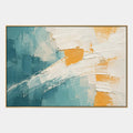 Minimalistisches abstraktes und konzeptuelles Ölgemälde mit geschichteten abstrakten Zeichen, Textur und ausdrucksstarker malerischer Bewegung in einer blauen Palette.