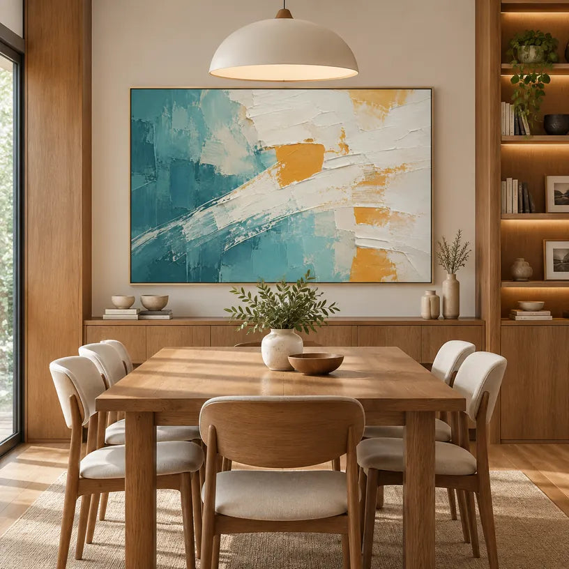 Peinture à l'huile abstraite et conceptuelle minimaliste présentant des marques abstraites superposées, une texture et un mouvement pictural expressif dans une palette bleue.