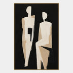 Minimalist portraiture & figure oil painting showing a stylized figure or portrait with expressive painterly shapes in a black palette.