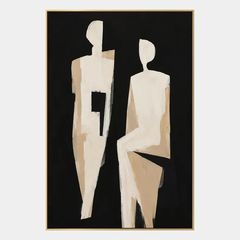 Minimalist portraiture & figure oil painting showing a stylized figure or portrait with expressive painterly shapes in a black palette.