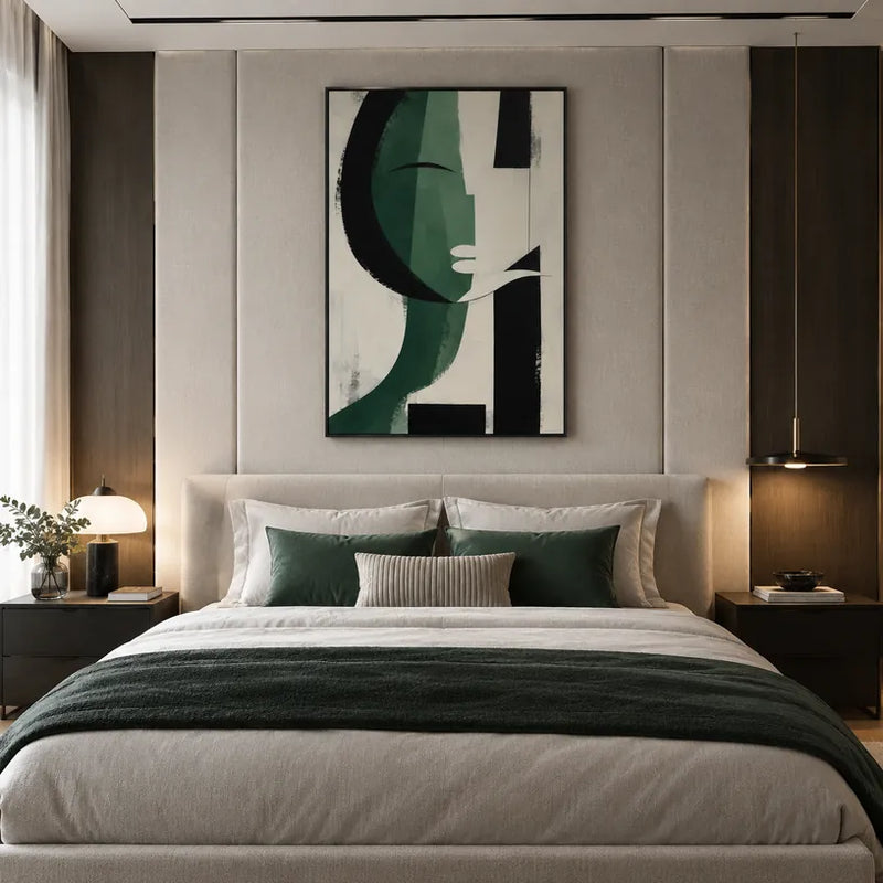 Minimalist abstract & conceptual oil painting featuring layered abstract marks, texture and expressive painterly movement in a beige palette.