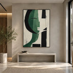 Minimalist abstract & conceptual oil painting featuring layered abstract marks, texture and expressive painterly movement in a beige palette.