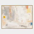 Pittura a olio minimalista astratta e concettuale con segni astratti stratificati, consistenza e movimento pittorico espressivo in una tavolozza beige.