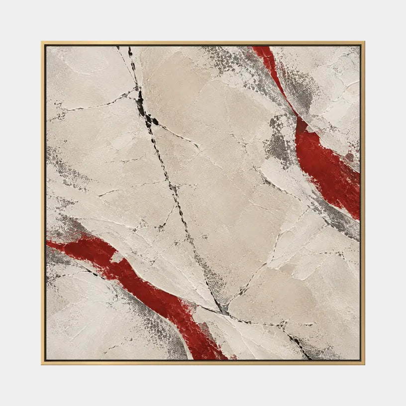 Pittura a olio minimalista astratta e concettuale con segni astratti stratificati, consistenza e movimento pittorico espressivo in una tavolozza beige.
