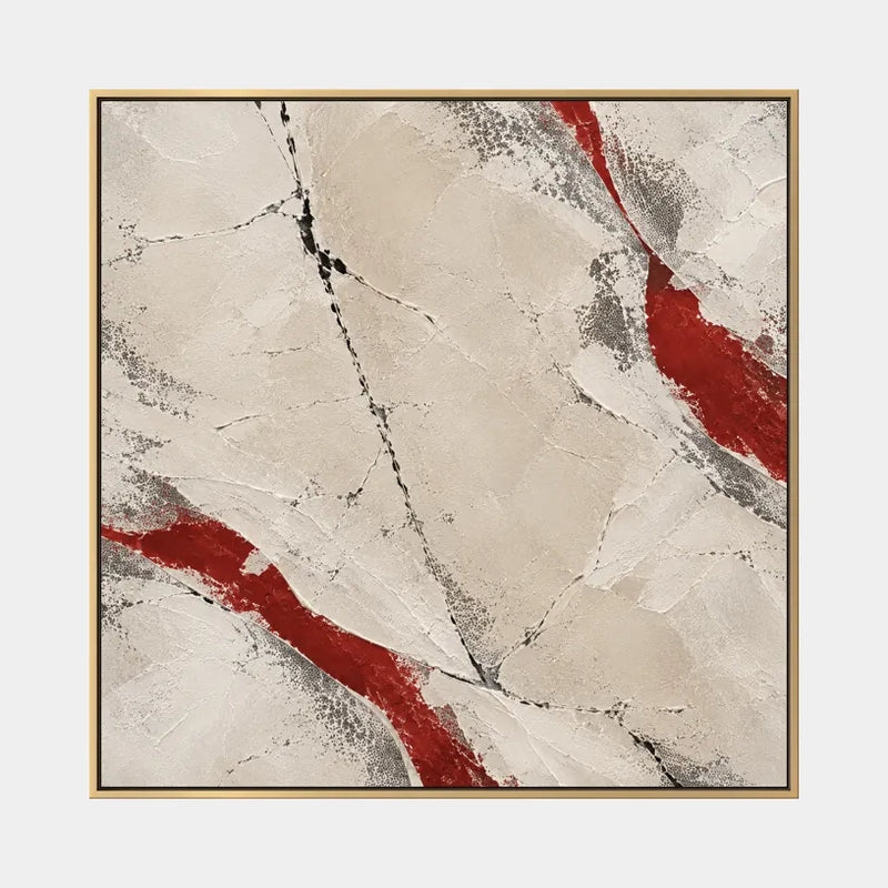Pittura a olio minimalista astratta e concettuale con segni astratti stratificati, consistenza e movimento pittorico espressivo in una tavolozza beige.