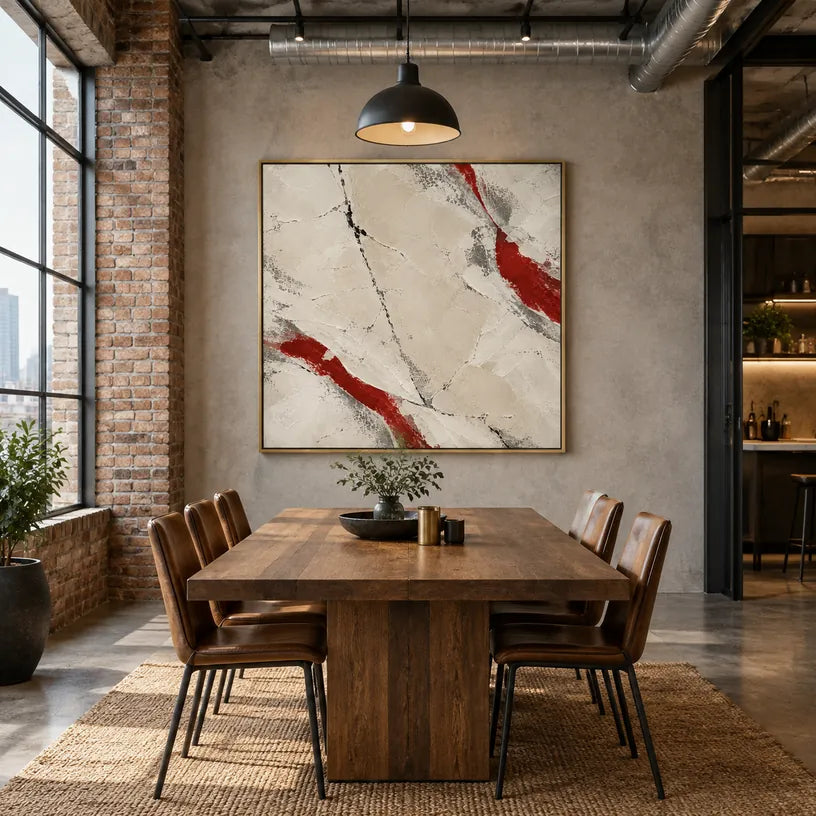 Peinture à l'huile abstraite et conceptuelle minimaliste présentant des marques abstraites superposées, une texture et un mouvement pictural expressif dans une palette beige.