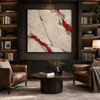 Pittura a olio minimalista astratta e concettuale con segni astratti stratificati, consistenza e movimento pittorico espressivo in una tavolozza beige.
