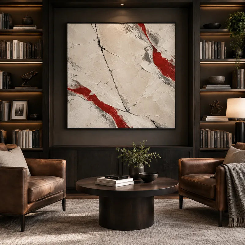 Pittura a olio minimalista astratta e concettuale con segni astratti stratificati, consistenza e movimento pittorico espressivo in una tavolozza beige.