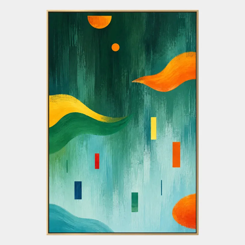 Pittura a olio minimalista astratta e concettuale con segni astratti stratificati, consistenza e movimento pittorico espressivo in una tavolozza verde.