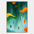 Pittura a olio minimalista astratta e concettuale con segni astratti stratificati, consistenza e movimento pittorico espressivo in una tavolozza verde.