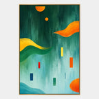 Pittura a olio minimalista astratta e concettuale con segni astratti stratificati, consistenza e movimento pittorico espressivo in una tavolozza verde.