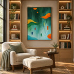 Pittura a olio minimalista astratta e concettuale con segni astratti stratificati, consistenza e movimento pittorico espressivo in una tavolozza verde.