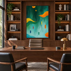 Pittura a olio minimalista astratta e concettuale con segni astratti stratificati, consistenza e movimento pittorico espressivo in una tavolozza verde.