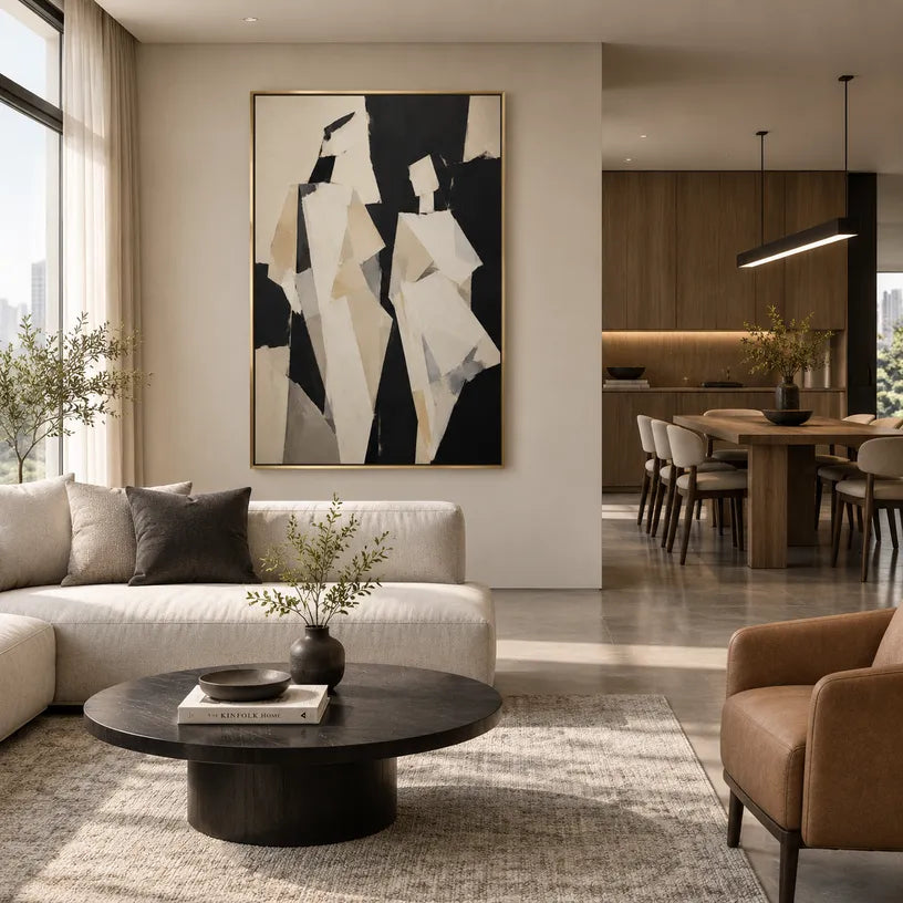 Minimalist portraiture & figure oil painting showing a stylized figure or portrait with expressive painterly shapes in a brown palette.
