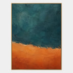 Pintura al óleo minimalista abstracta y conceptual que presenta marcas abstractas en capas, textura y movimiento pictórico expresivo en una paleta azul.