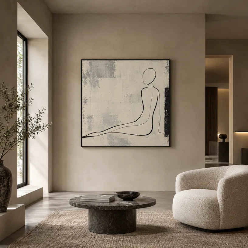 Ritrattistica minimalista e dipinto a olio con figure espressive o ritratti resi con dettagli pittorici in una tavolozza beige.