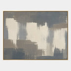 Minimalist abstract oil painting showing layered abstract marks, texture and expressive painterly movement in a grey palette.