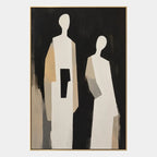 Minimalist portraiture & figure oil painting showing a stylized figure or portrait with expressive painterly shapes in a black palette.