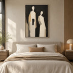 Minimalist portraiture & figure oil painting showing a stylized figure or portrait with expressive painterly shapes in a black palette.