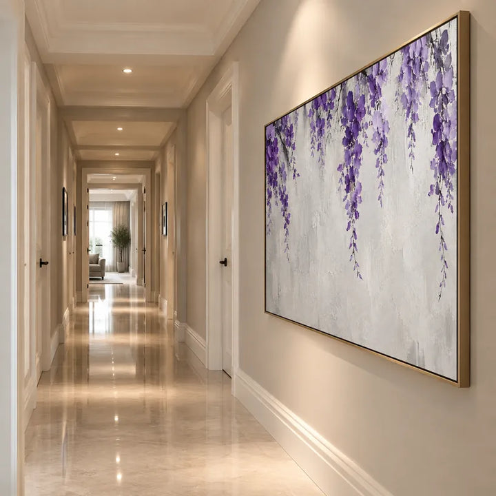 Pittura a olio minimalista floreale/botanica e naturalistica con forme botaniche, fiori o elementi naturali in una composizione pittorica in una tavolozza di grigi.