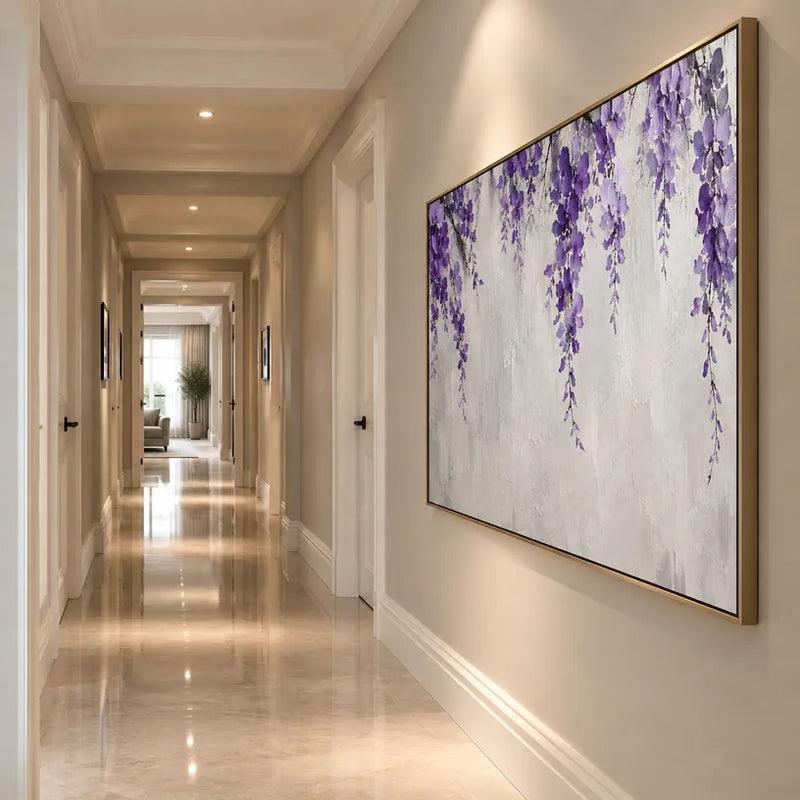 Pintura al óleo minimalista floral/botánica y natural con formas botánicas, flores o elementos naturales en una composición pictórica en una paleta gris.