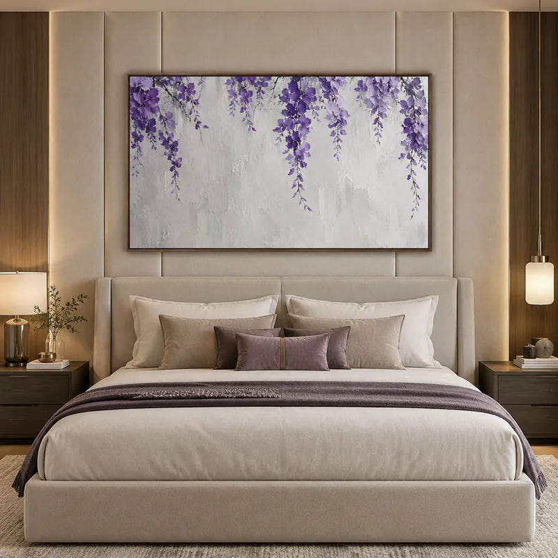Pintura al óleo minimalista floral/botánica y natural con formas botánicas, flores o elementos naturales en una composición pictórica en una paleta gris.