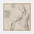 Retrato minimalista y pintura al óleo de figuras que presentan una figura o un retrato expresivo con detalles pictóricos en una paleta beige.