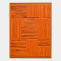 Minimalistisches abstraktes und konzeptuelles Ölgemälde mit geschichteten abstrakten Zeichen, Textur und ausdrucksstarker malerischer Bewegung in einer orangefarbenen Palette.