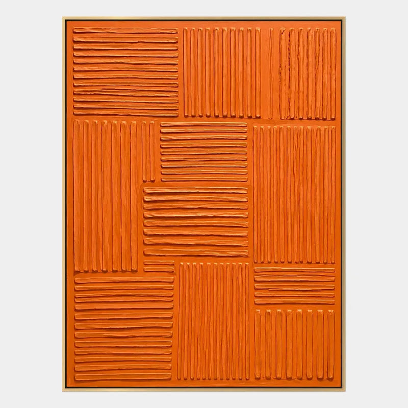 Minimalistisches abstraktes und konzeptuelles Ölgemälde mit geschichteten abstrakten Zeichen, Textur und ausdrucksstarker malerischer Bewegung in einer orangefarbenen Palette.
