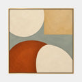 Pintura al óleo minimalista abstracta y conceptual que presenta marcas abstractas en capas, textura y movimiento pictórico expresivo en una paleta beige.