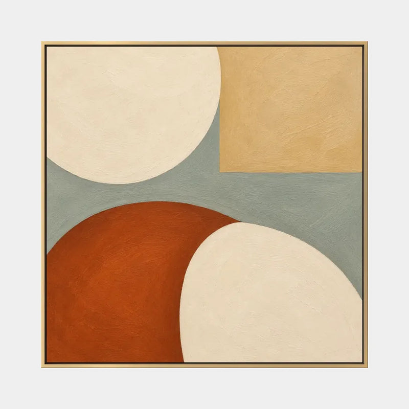 Pintura al óleo minimalista abstracta y conceptual que presenta marcas abstractas en capas, textura y movimiento pictórico expresivo en una paleta beige.