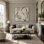 Minimalist portraiture & figure oil painting featuring an expressive figure or portrait rendered with painterly detail in a beige palette.
