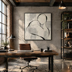 Minimalist portraiture & figure oil painting featuring an expressive figure or portrait rendered with painterly detail in a beige palette.