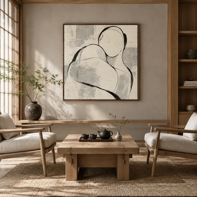 Minimalist portraiture & figure oil painting featuring an expressive figure or portrait rendered with painterly detail in a beige palette.