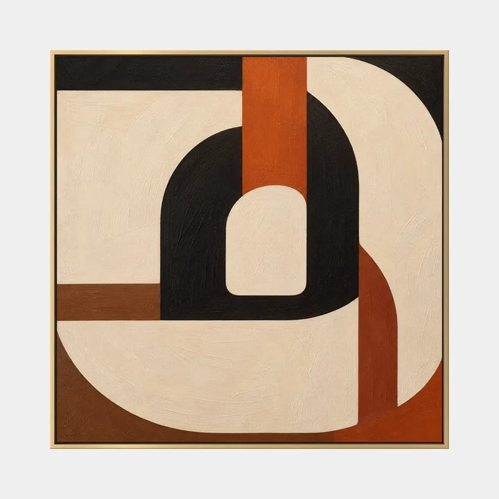 Pittura a olio minimalista astratta e concettuale con segni astratti stratificati, consistenza e movimento pittorico espressivo in una tavolozza beige.