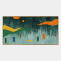 Pintura al óleo minimalista abstracta y conceptual que presenta marcas abstractas en capas, textura y movimiento pictórico expresivo en una paleta verde.