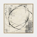 Pintura al óleo minimalista abstracta y conceptual que presenta marcas abstractas en capas, textura y movimiento pictórico expresivo en una paleta beige.
