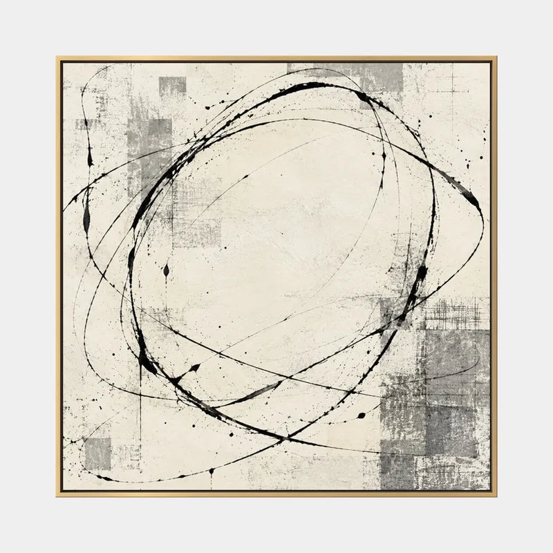 Pintura al óleo minimalista abstracta y conceptual que presenta marcas abstractas en capas, textura y movimiento pictórico expresivo en una paleta beige.