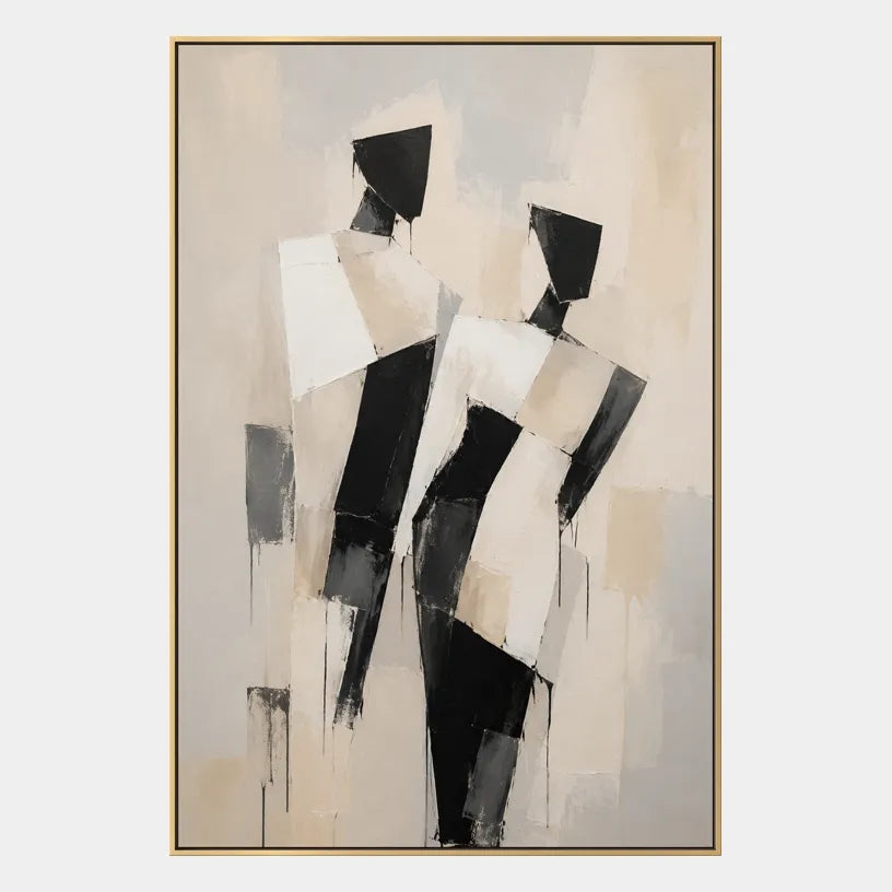 Minimalist portraiture & figure oil painting showing a stylized figure or portrait with expressive painterly shapes in a beige palette.