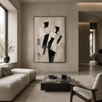Minimalist portraiture & figure oil painting showing a stylized figure or portrait with expressive painterly shapes in a beige palette.