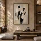 Minimalist portraiture & figure oil painting showing a stylized figure or portrait with expressive painterly shapes in a beige palette.