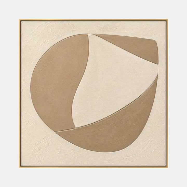 Pittura a olio minimalista astratta e concettuale con segni astratti stratificati, consistenza e movimento pittorico espressivo in una tavolozza beige.