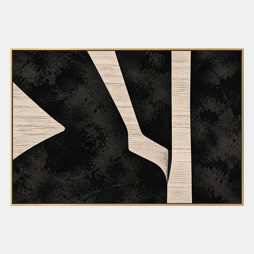 Pittura a olio minimalista astratta e concettuale con segni astratti stratificati, consistenza e movimento pittorico espressivo in una tavolozza in bianco e nero.