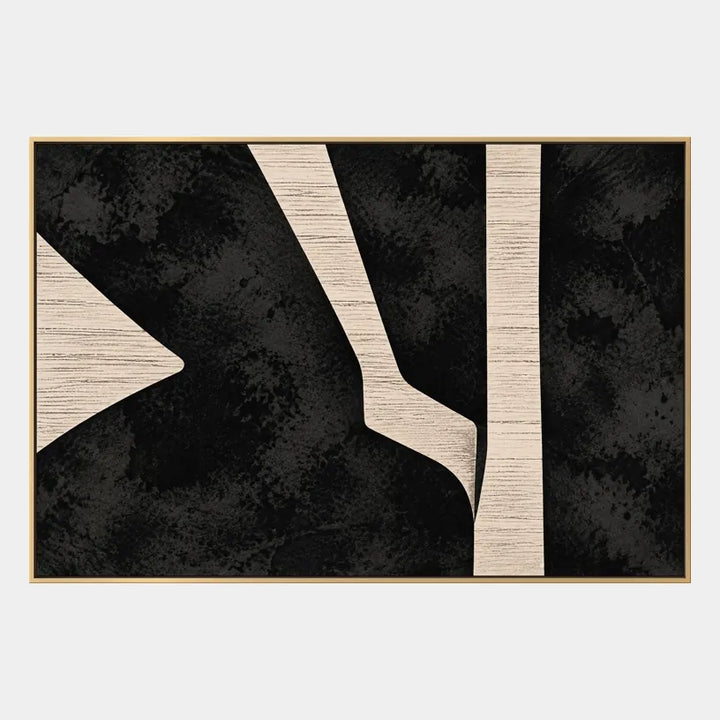 Pittura a olio minimalista astratta e concettuale con segni astratti stratificati, consistenza e movimento pittorico espressivo in una tavolozza in bianco e nero.