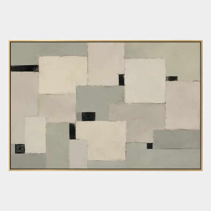 Pittura a olio minimalista astratta e concettuale con segni astratti stratificati, consistenza e movimento pittorico espressivo in una tavolozza beige.
