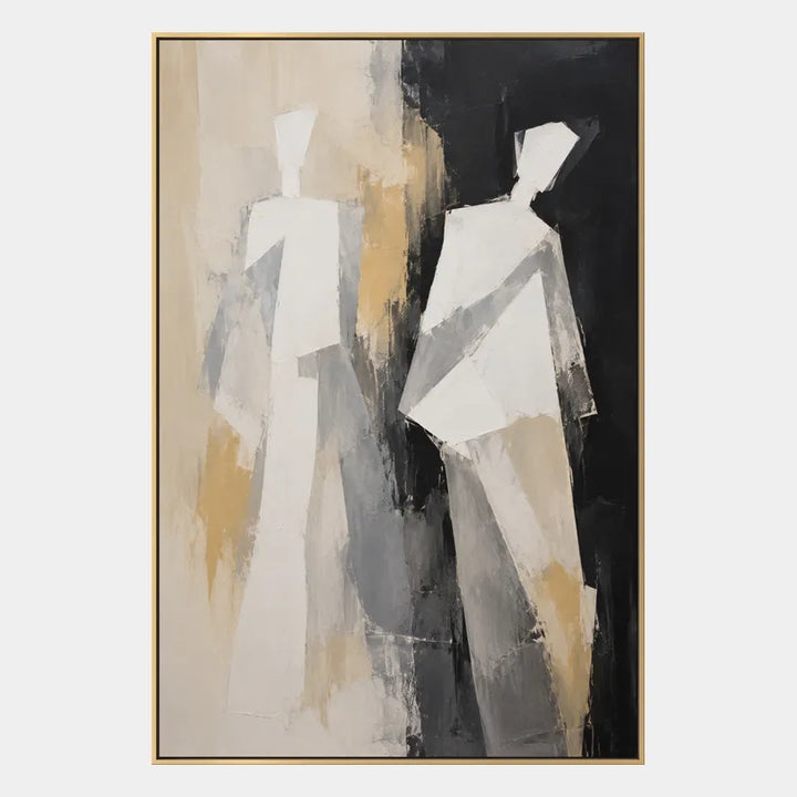 Ritrattistica minimalista e pittura a olio di figura con una figura o un ritratto espressivo reso con dettagli pittorici in una tavolozza in bianco e nero.