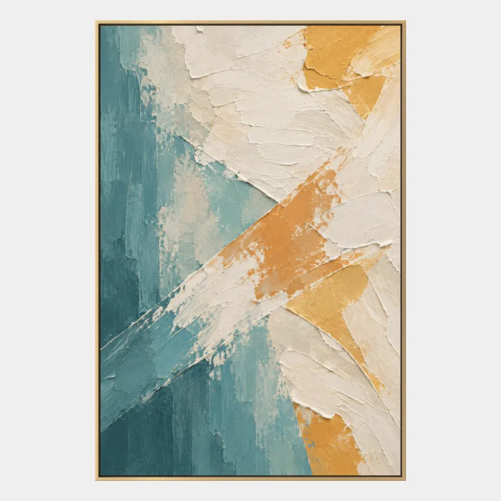 Pittura a olio minimalista astratta e concettuale con segni astratti stratificati, consistenza e movimento pittorico espressivo in una tavolozza beige.
