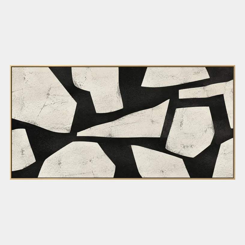 Pittura a olio minimalista astratta e concettuale con segni astratti stratificati, consistenza e movimento pittorico espressivo in una tavolozza in bianco e nero.