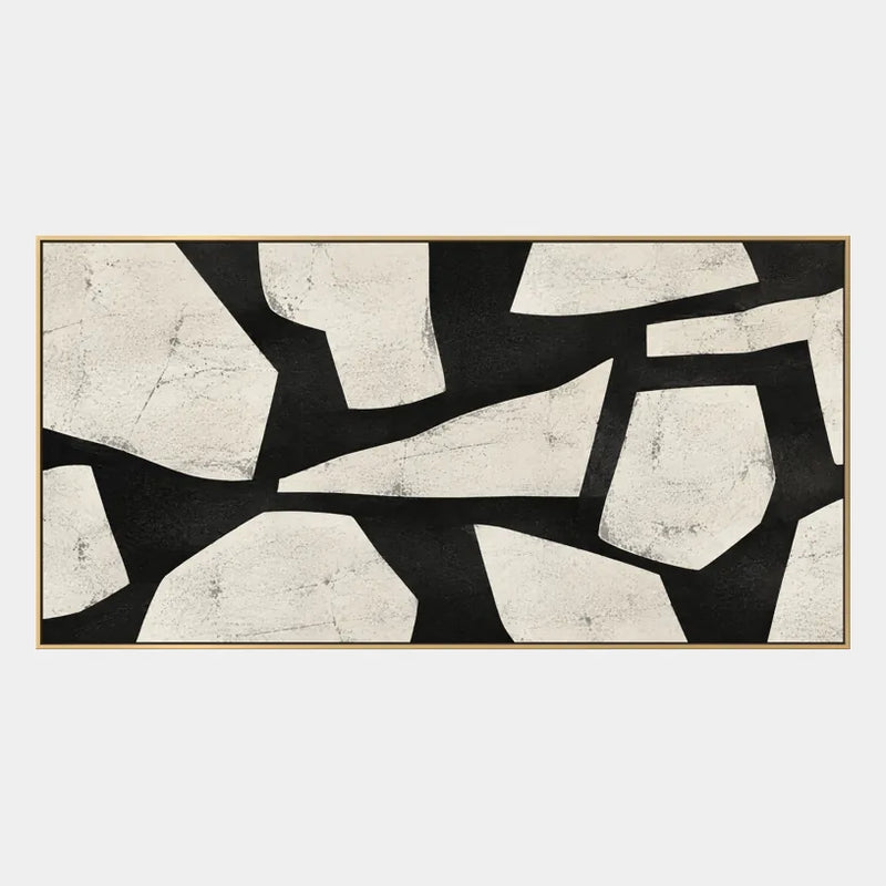 Minimalistisches abstraktes und konzeptuelles Ölgemälde mit geschichteten abstrakten Zeichen, Textur und ausdrucksstarken malerischen Bewegungen in einer Schwarz-Weiß-Palette.