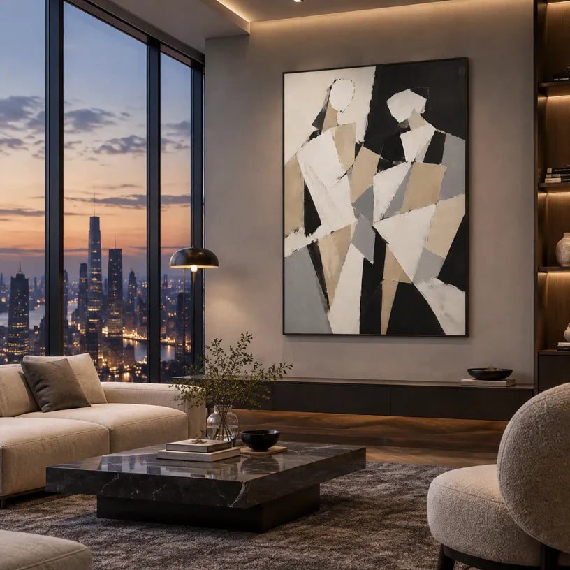 Minimalist portraiture & figure oil painting showing a stylized figure or portrait with expressive painterly shapes in a brown palette.